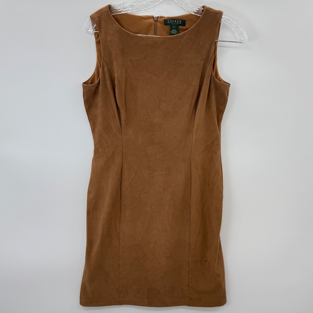 Lauren Ralph Lauren Brown Faux Suede Dress Size 6 Sleeveless Office Classic
